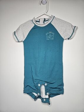 Surface Toddler Teal Blue Heather Grey Surf Club One Piece Swim Romper Sunsuit 3